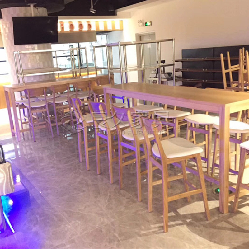 音乐餐厅酒吧实木高脚椅枱凳酒店休闲餐吧高吧餐椅快餐店桌椅组合