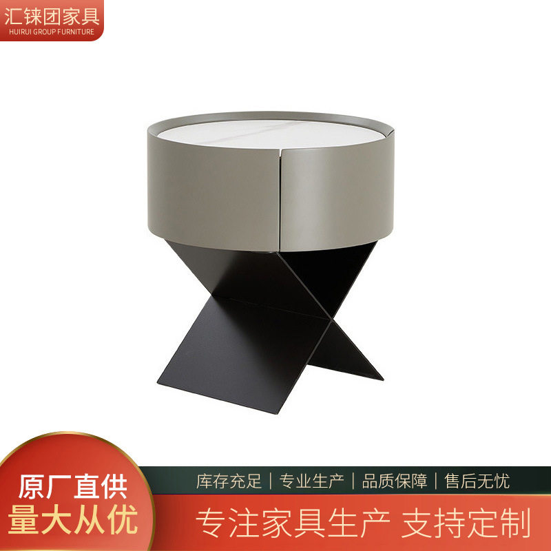 意式极简设计师岩板床头柜