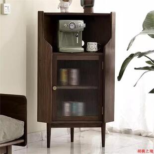 北美黑胡桃木转角柜北欧樱桃木实木墙角餐边柜简约沙发边柜收纳