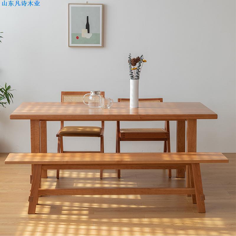 大笨桌樱桃木实木餐桌日式家用长方形大板荼餐桌超厚大长桌工作台图片