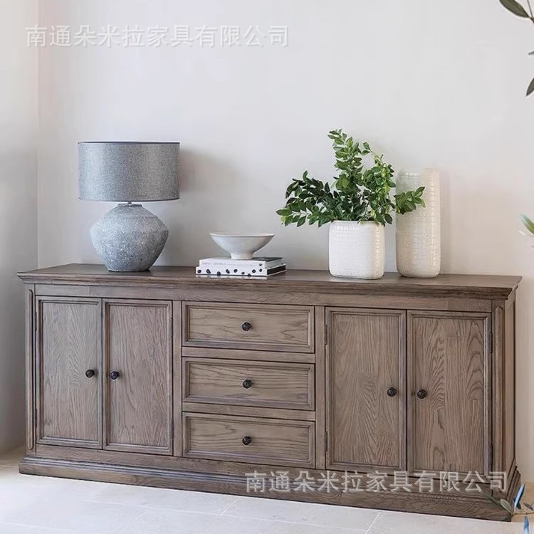 美式复古橡木实木餐边柜美国rh储物收纳柜客厅靠墙家用双门储物柜