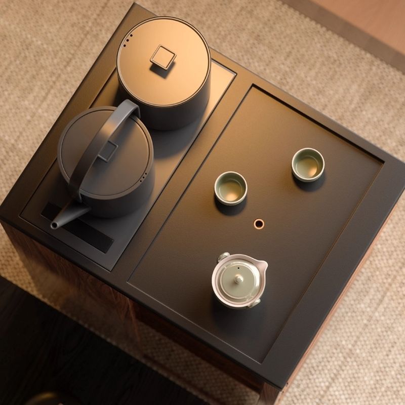 光影黑胡桃木可移动茶具展示柜