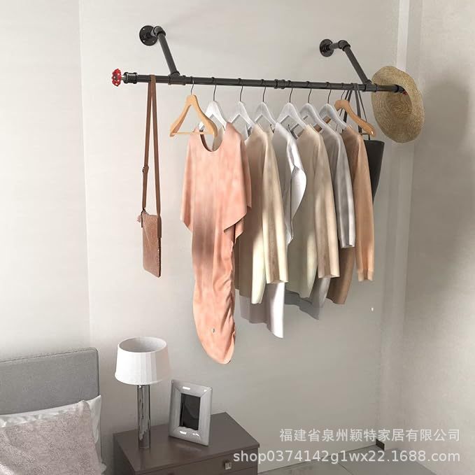 跨境壁挂式衣架挂衣杆工业水管道吊顶壁橱杆壁橱用衣帽架多功能架