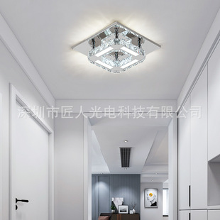 LED方形不锈钢水晶吸顶灯简约现代入户走廊玄关灯进门天花灯具