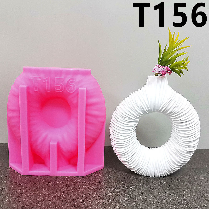 环形褶皱艺术花瓶硅胶模具 手工DIY石膏树脂干花插花摆件模具T156