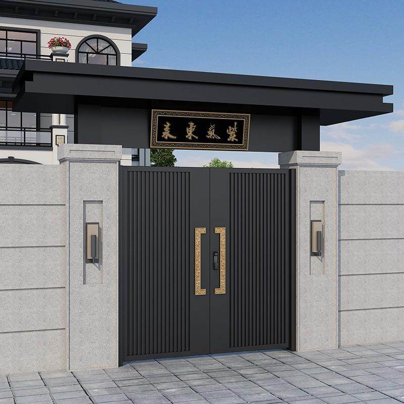 中式别墅庭院大门铝艺不锈钢铁艺双开电动农村自建房子母单开院子