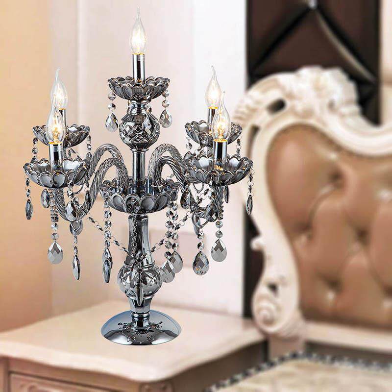 欧式客厅水晶台灯家用卧室床头烟灰色台灯创意酒店过道书房装饰灯