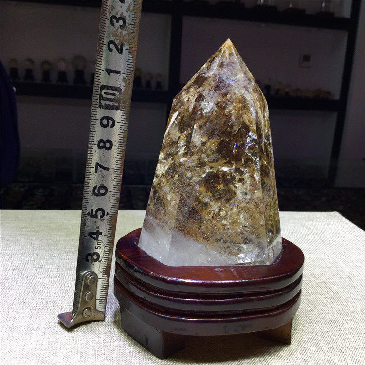 东海水晶天然原矿水晶黄胶花黄幽灵聚宝盆水晶柱摆件