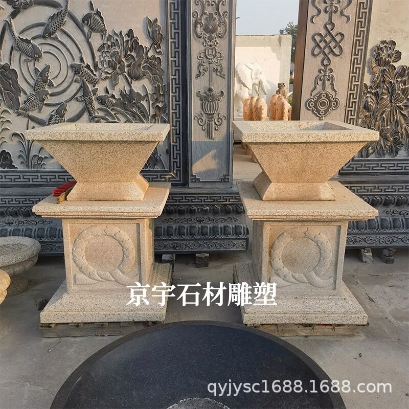 石雕花钵欧式汉白玉黄锈石花盆户外园林盆景石头花盆装饰摆件定制