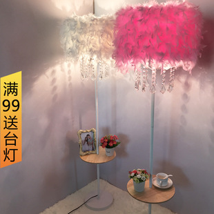 水晶羽毛落地灯网红主播灯欧式婚房结婚床头台灯卧室公主暖光装饰