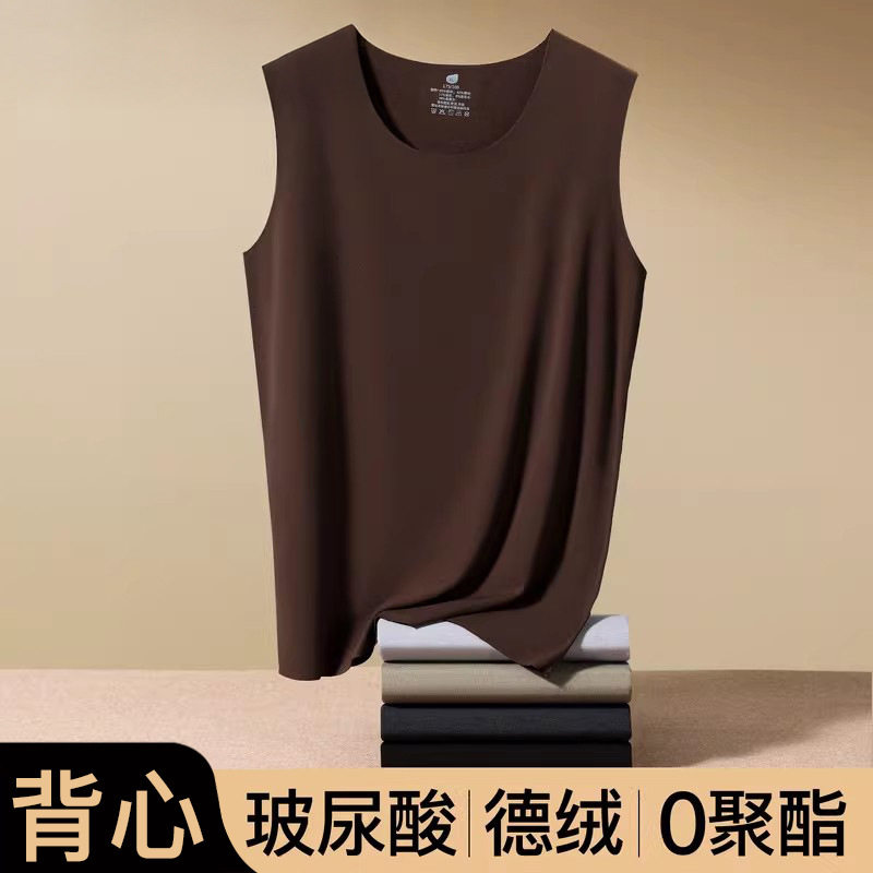 V领无痕保暖背心男士加绒加厚内衣德绒绵羊毛发热内穿坎肩上衣冬