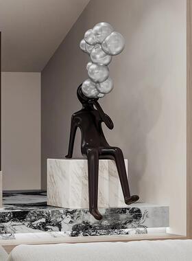 吹泡泡雕塑现代抽象落地人物卡通售楼处大堂轻奢软装艺术装置摆件