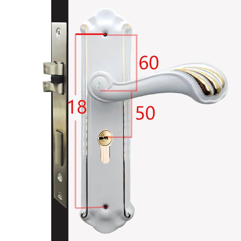 50钢木门锁欧式白色房门锁18孔卧室内木门锁配件把手配大小50锁体