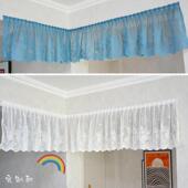 田园免打孔装 饰半帘飘窗蕾丝窗帘纱魔术贴波浪边隔断窗门帘阳台纱