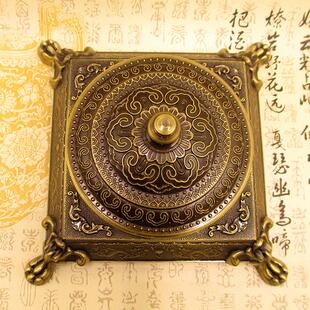 彷古黄铜烟灰缸中式覆古全铜带盖子烟缸商务礼品家居办公室装饰摆