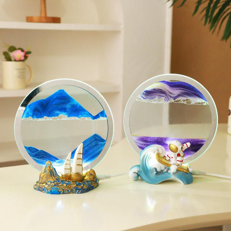 一帆风顺流沙画 画摆件小夜灯家居办公室解压礼品动态沙漏气氛灯