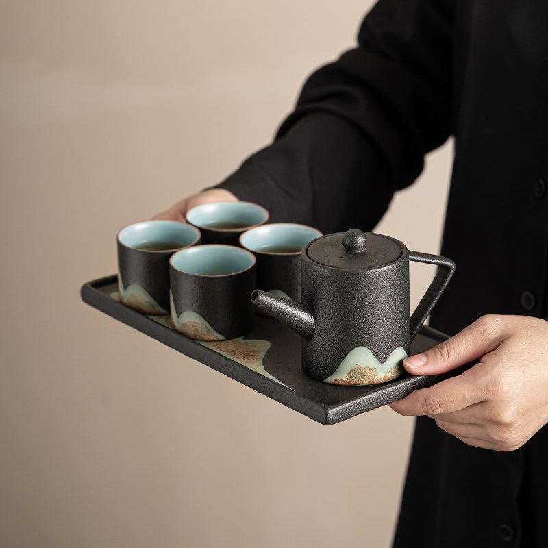 苏氏陶瓷 手绘彩画整套茶具直筒茶壶配干泡茶盘茶具礼盒套装
