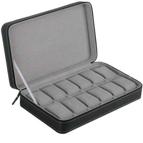 便携防尘12位手表收纳盒拉炼手表盒腕表首饰盒简约皮质手炼展示盒