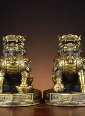 纯铜麒麟摆件一对客厅玄关办公室踩八卦镇宅招财麒麟开业乔迁礼品