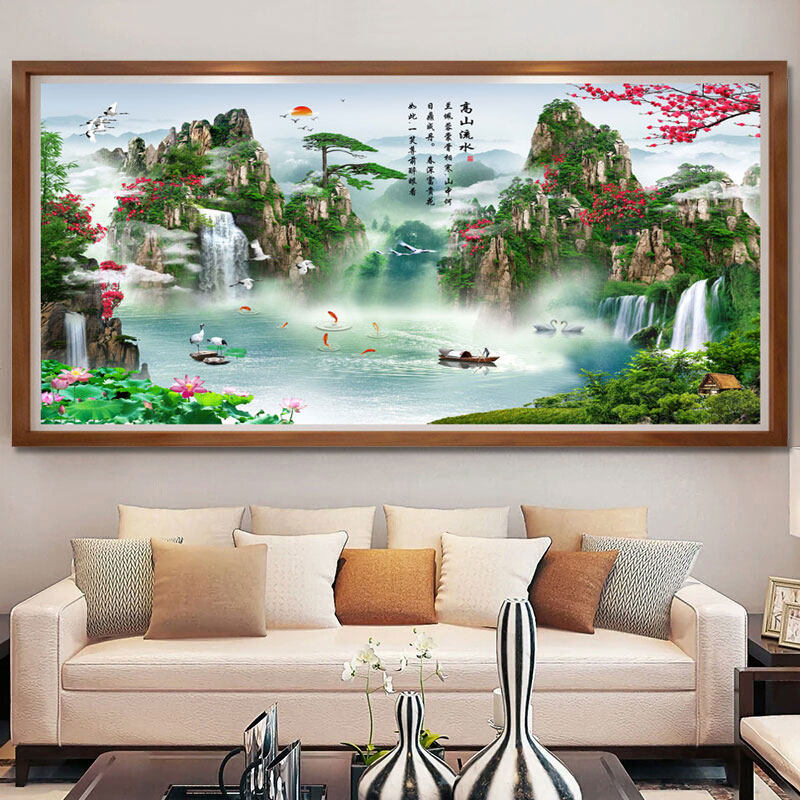 2021新款5D钻石画满钻客厅流水生财贴钻十字绣风景山水粘点砖石秀