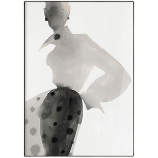 巨幅黑白灰人物装饰画高级感客厅沙发背景墙玄关挂画大尺寸落地画