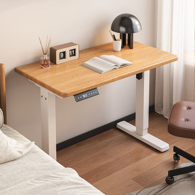精选升降电脑桌小户型家用学习写字桌实木书桌书架一体课桌电动升