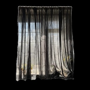 素色美式 复古亚麻沙窗纱纯色暗系黑色深灰色日系名宿窗帘客厅纱帘