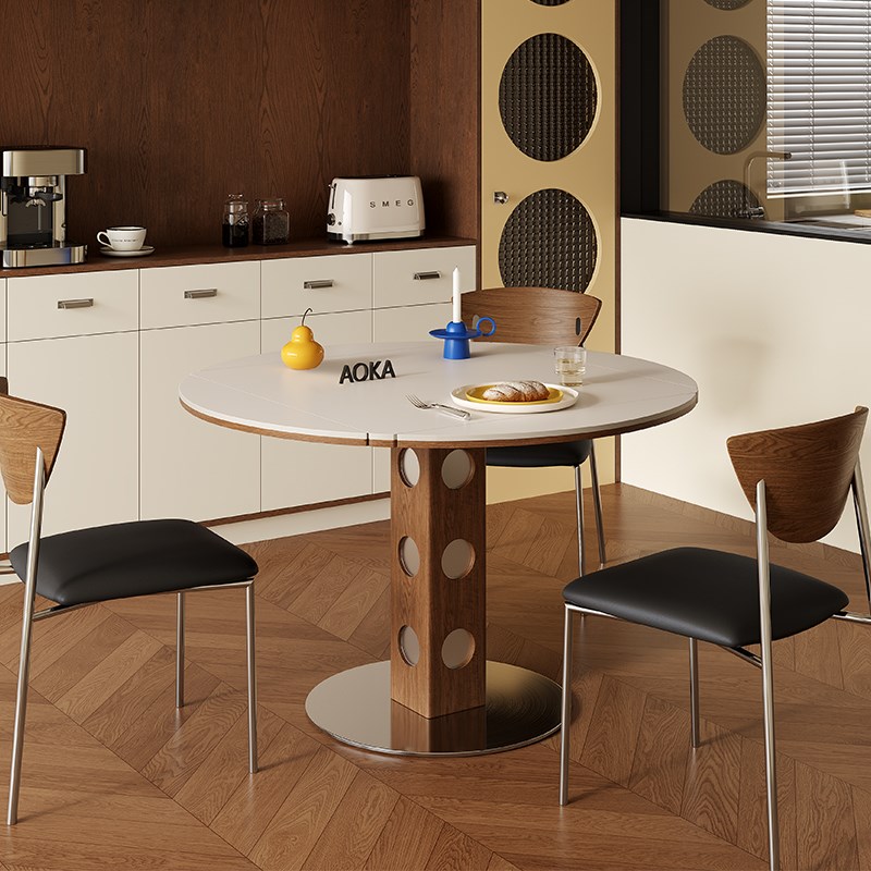 伯格折叠餐桌正方形实木岩板餐桌圆形家用可伸缩折叠方圆两用圆桌