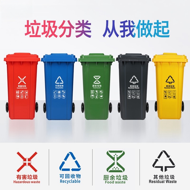 户外分类垃圾桶大号商用脚踏社区环卫物业120L厨房240升容量餐饮