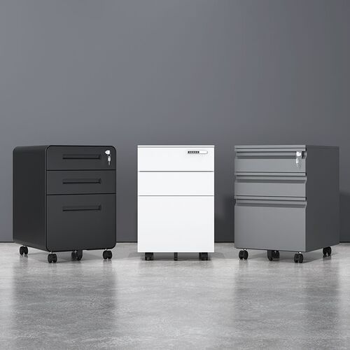 桌下活动柜铁皮文件柜办公室储物柜移动矮柜带锁抽屉柜收纳小柜子