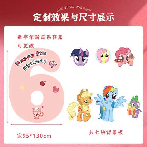小马宝莉生日数字KT板布置场景定制背景装饰女孩气球派对拍照道具