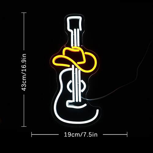 led霓虹灯背板牛仔吉他造型灯氛围灯音乐霓虹灯摆件氛围发光灯牌