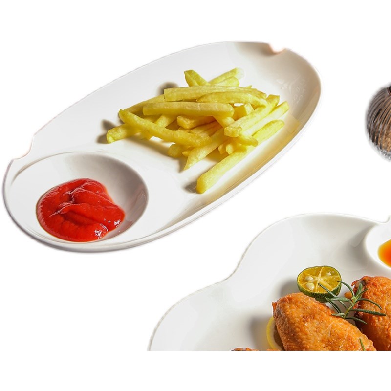 水饺子盘带醋碟碗瓷吃饺子专用的C盘子创意家用子母菜盘薯条装虾