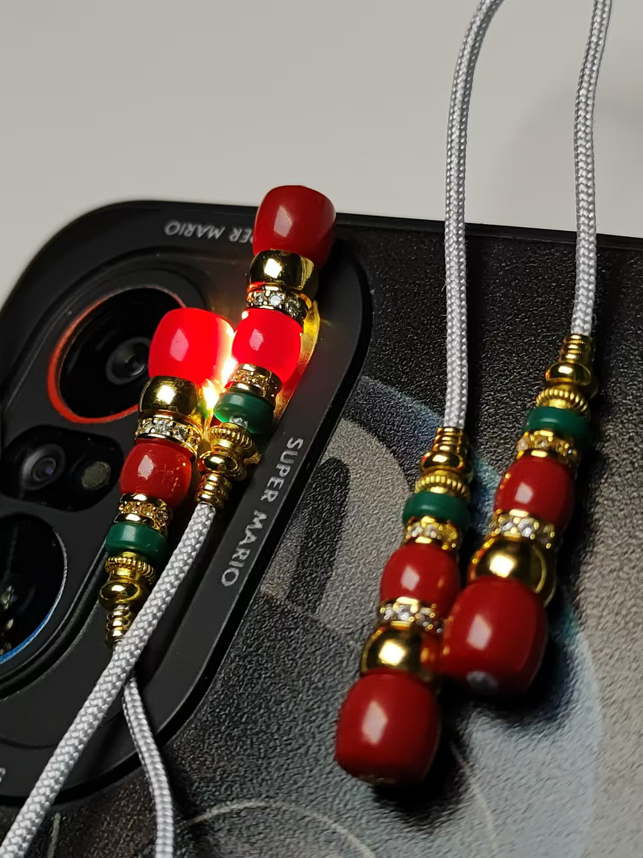 天然南红金刚杵绿松弟子珠配饰18 k金百香籽星月菩提108手串配饰1