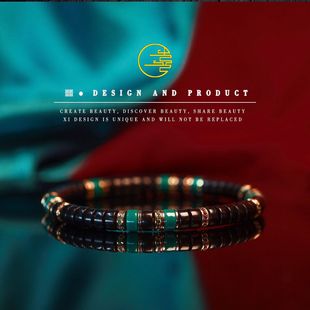 2025网红手串：天然绿松石黑玛瑙隔片药片直切手串 18k金隔片配饰