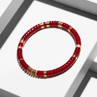 瓦西南红牛血红药片直切珠18K金隔片红宝石蓝宝石手串6mm