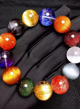 镇店之宝18mm天然多宝水晶手链金发晶草莓晶超七钛晶红兔毛手串