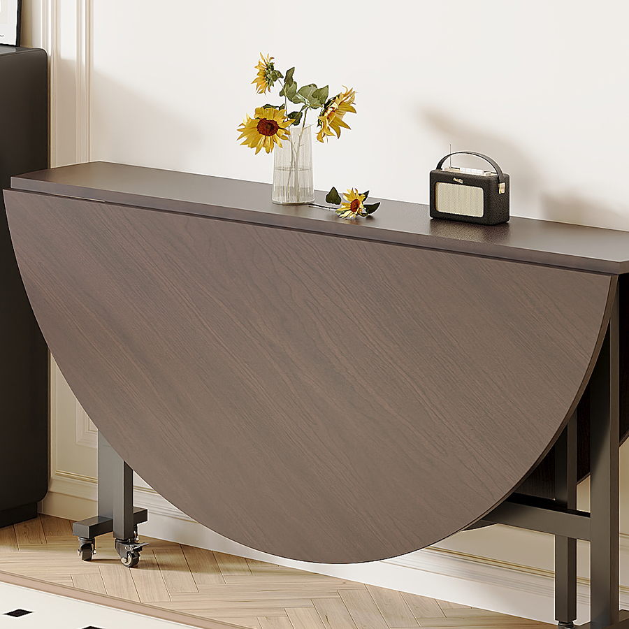 可移动吃饭桌子家用小户型折叠餐桌出租房用实木带转盘简易大圆桌