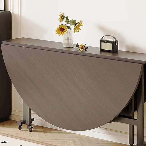 可折叠餐桌家用小户型餐厅吃饭桌子出租房用大圆桌简易中古风饭桌