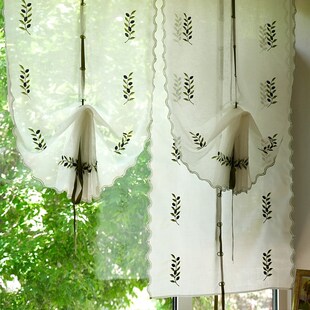 橄榄文艺成品窗帘乡村半帘森系门帘提拉帘卷帘免打孔魔术贴气球帘