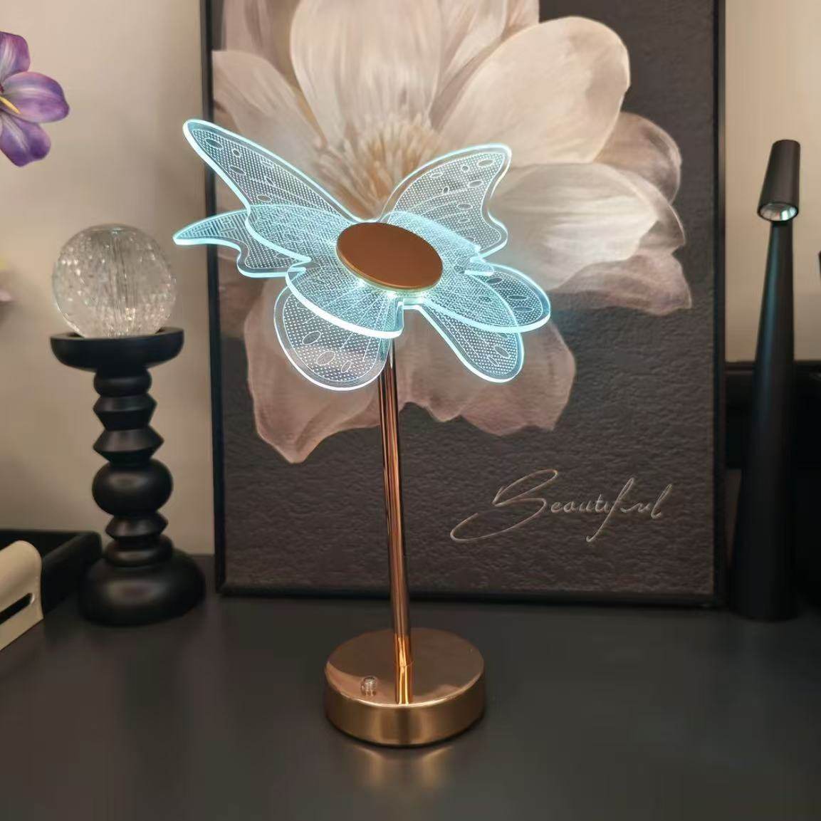 蝴蝶氛围灯｜亚克力充电式创意氛围台灯卧室复古轻奢摆件