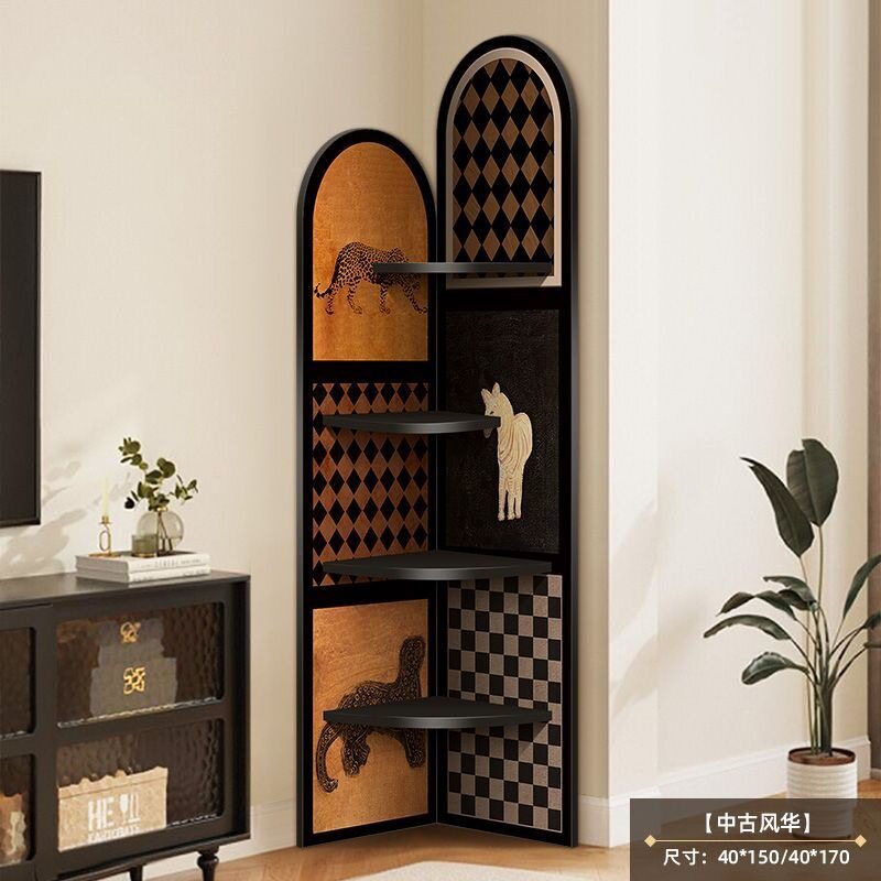 中古风落地摆件客厅电视柜旁边转角柜复古置物架多层收纳柜三角柜