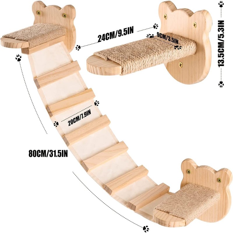 壁挂式木质猫窝猫爬架实木猫跳台吊桥软梯猫架DIY墙上猫自由空间