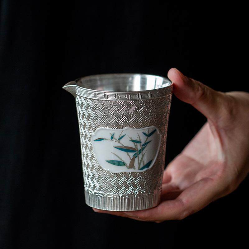 鎏银开窗竹韵公道杯中式手工公杯家用泡茶分茶器陶瓷大号分茶杯