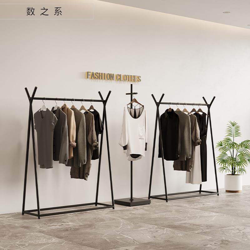 服装店挂衣架落地衣服挂架铁艺加粗黑色童装货架女装挂衣杆陈列架