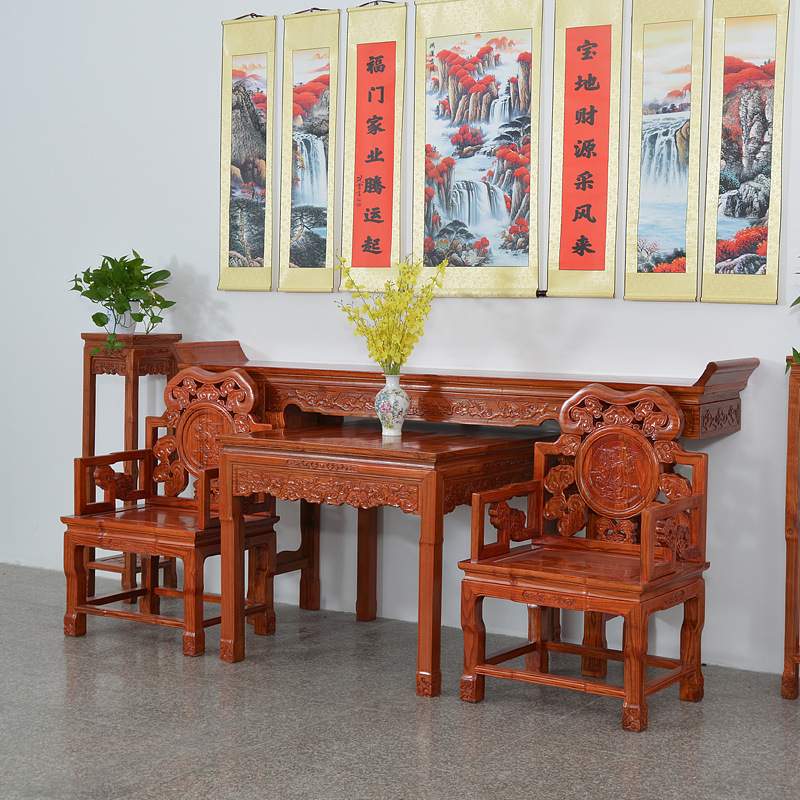 农村中堂六件套中式实木堂屋八仙桌条案台供桌佛台家用条几翘头桌