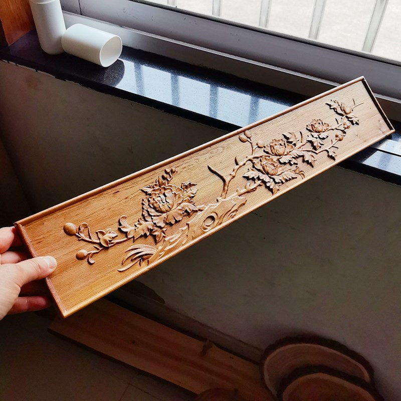 新中式木雕花木板富贵牡丹长浮雕版画家具门O栏柜门桌边装饰木贴图片