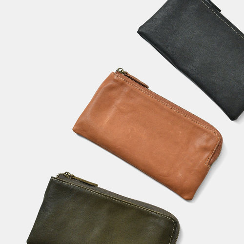 植鞣头层牛皮质感复古长款钱包便携男女拉链零钱包卡包柔软皮小包