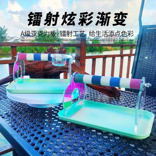 炫彩手养鹦鹉磨爪站架亚克力小太金太和尚站杆互动训练鸟台式站架