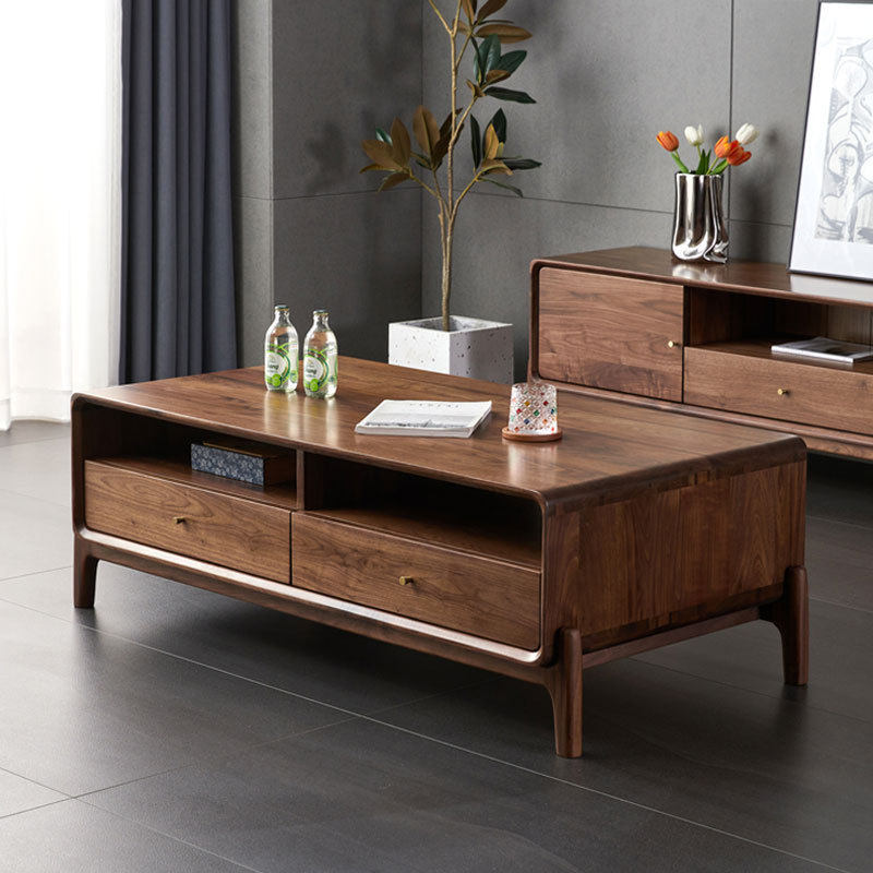 北欧实木黑胡桃木茶几小户型茶桌现代简约客厅家用电视柜茶几组合